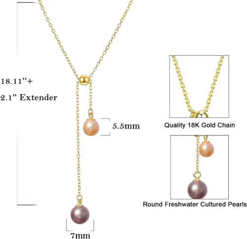 Vista 2 de Trendlooks S925 Lariat Collar cultivado de agua dulce perlas moradas y rosas reales collares colgantes deslizantes Y-collar para mujer, Plata