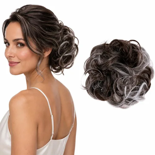 Vista 26 de CAISHA Postizo Grande Scrunchy Recogido Peinado Nupcial Rizado Moño Despeinado Marrón Chocolate Oscuro G2E