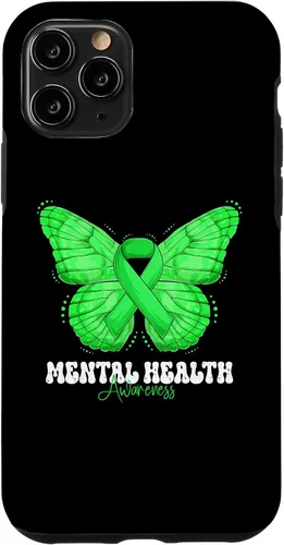 Vista 10 de Funda de mariposa con cinta verde para iPhone 15 Mental Health Awareness Month