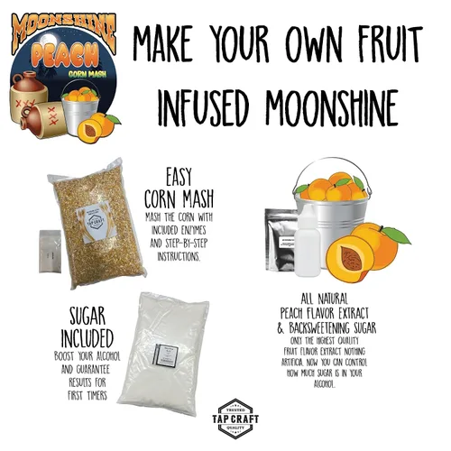 Vista 2 de Tapcraft - Kit de recetas de puré de melocotón Moonshine - Haz tu propio brillo de luna de melocotón en casa - Grandes ideas de regalos
