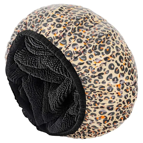 Vista 12 de Auban Gorro de ducha, gorro de ducha para mujer, forro de tela de rizo, EVA, exterior, reutilizable, doble capa, impermeable, gorra de baño grande