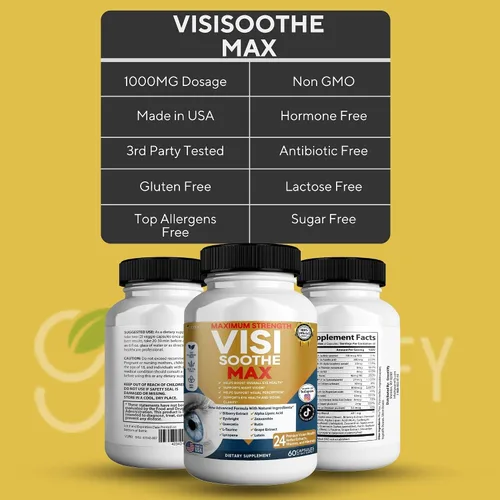 Vista 3 de Vision Soothe Max Suplemento para la salud ocular, 60 cápsulas, 24 extractos de hierbas con vitaminas y minerales, máxima fuerza (1)