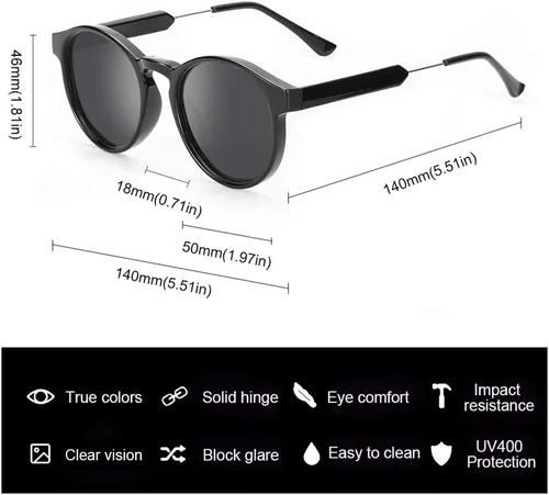 Vista 3 de Lentes de sol polarizados para mujer, estilo retro, redondos, estilo vintage