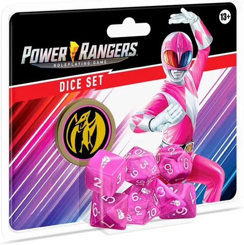 Vista 7 de Renegade Game Studios Power Rangers RPG - Juego de dados poliédricos negros de 8 piezas con moneda de poder personalizada