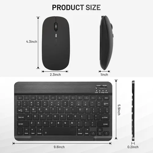 Vista 4 de Combo de Teclado y Ratón Bluetooth Recargable Portátil Conjunto de Teclado y Ratón Inalámbrico para Apple iPad iPhone iOS 13 y Superior Samsung Negro