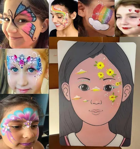 Vista 6 de GARTOO Tabla de práctica de pintura de maquillaje, 2 piezas, tabla de práctica de pintura facial, plantilla de maquillaje de color reutilizable