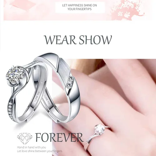 Vista 6 de Juego de anillos de pareja a juego de amor sin fin para él y ella, diseño de corazón romántico de plata S925, anillo de compromiso