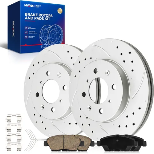 Vista 12 de Kit de freno delantero KAX, rotores de freno ranurados y con hendiduras, pastillas de freno cerámicas Compatible con Honda Accord 1990 1991 1992