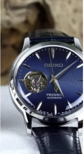 Vista 3 de SEIKO Presage Reloj automático de cuero azul con esfera azul SSA785J1, Azul, Moderno