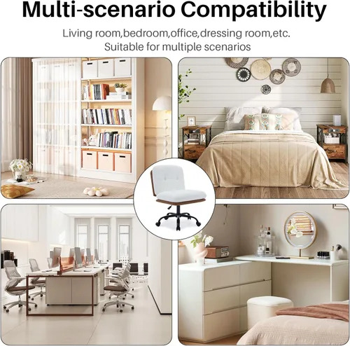 Vista 7 de SOFTHION Juego de 2 sillas de escritorio de oficina sin brazos con ruedas, asiento ancho, giratorio, de altura ajustable, cómoda silla cruzada