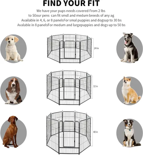 Vista 3 de Corralito para perros, 32/40/45 pulgadas de altura en resistente, plegable para interiores y exteriores, valla antióxido para ejercicio de perros