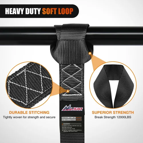 Vista 3 de Nilight Soft Loop - Correas de amarre de motocicleta de 1.7 x 17 pulgadas, resistentes, 12,000 libras, resistencia máxima a la rotura para asegurar