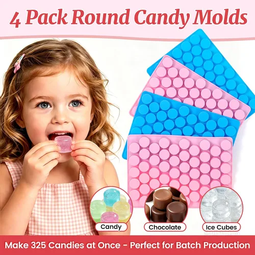 Vista 6 de 4 moldes de silicona para caramelos, 55 cavidades antiadherentes redondos Azul+rosa: 4 piezas