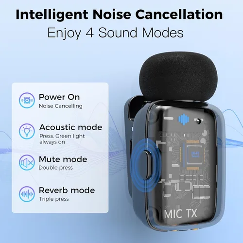 Vista 3 de ZealSound Micrófono TikTok, micrófono inalámbrico Lavalier para iPhone, iPad, Android (USB-C/Lightning), mini micrófono con funda de carga