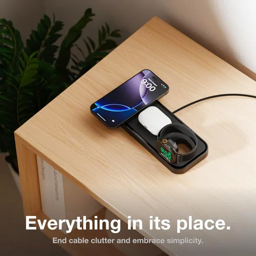 Vista 3 de NOCO XGrid XDP3: Almohadilla de carga inalámbrica 3 en 1 – Estación de carga para iPhone, Apple Watch y AirPods – Compatible con MagSafe