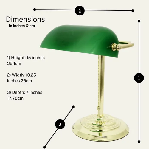 Vista 16 de LIGHTACCENTS Lámpara de escritorio estilo bancario tradicional con pantalla de vidrio verde y base de latón – Lámpara de escritorio clásica