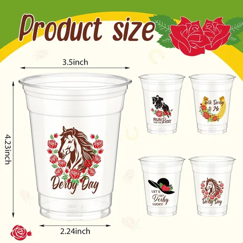Vista 2 de Sliner 48 vasos de plástico desechables Derby a granel de 12 onzas transparentes para fiestas de carreras de caballos para beber vasos de plástico