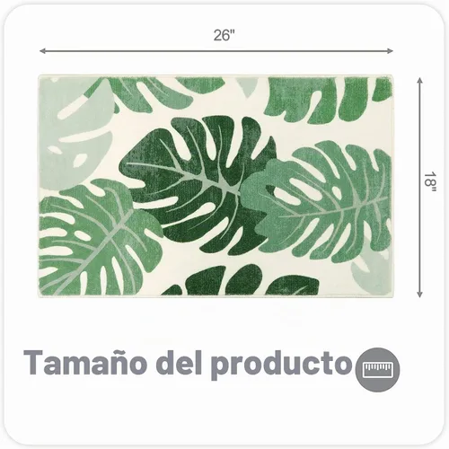 Vista 2 de Lukinbox Tapetes de baño para baño, alfombra de baño antideslizante con hojas verdes, bonita alfombra de baño lavable para puerta de baño
