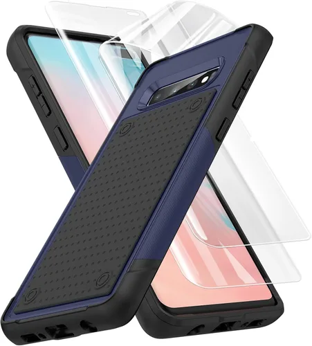 Vista 65 de Jeylly Funda para Samsung Galaxy S10 Plus S10+, ajuste delgado, doble capa, resistente, absorción de golpes, TPU con carcasa trasera de Negro