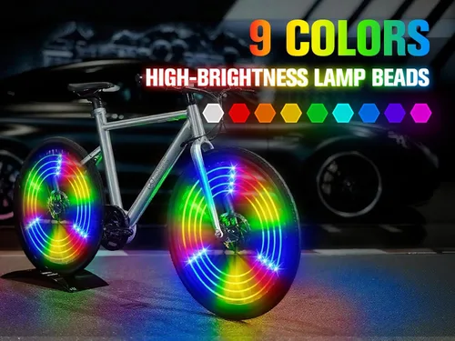 Vista 2 de Luces de rueda de bicicleta, luces de rueda de bicicleta para conducción nocturna, luz de radios de bicicleta con visibilidad de 360°, detección