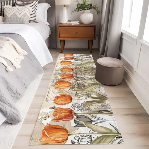 Vista 13 de 2x3 Area Rugs, Orange Flower Non Slip Area Rugs for Living Room, Bedroom, Barhroom, Entryway, Watercolor Retro Tulip Floral Butterfly Soft Kitchen