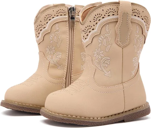 Vista 19 de BMCiTYBM Botas de bebé vaqueras para niño y niña, botas vaqueras occidentales para bebé, botas de vaquero para bebé con punta redonda, botas