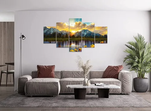 Vista 2 de SKASNFAI Lienzo de paisaje de girasol, puesta de sol, parque nacional Grand Teton, arte de pared para sala de estar enmarcado