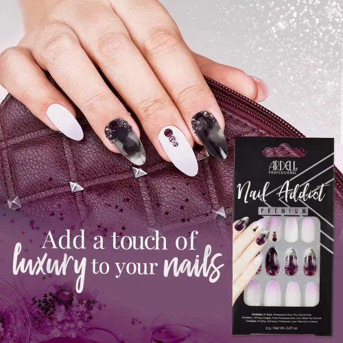Vista 2 de Ardell Nail Addict - Juego de uñas artificiales premium, mármol morado degradado