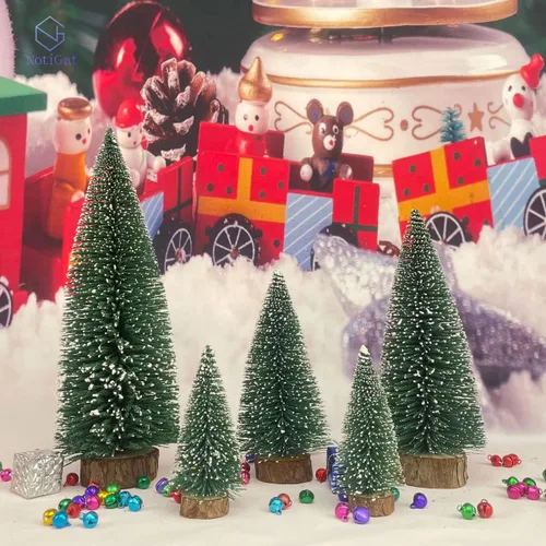Vista 9 de mini Christmas Tree Bottle Brush Christmas Trees with Wooden Bases Christmas Decorations for Party Table top decer Christmas Tree （5pcs） Verde