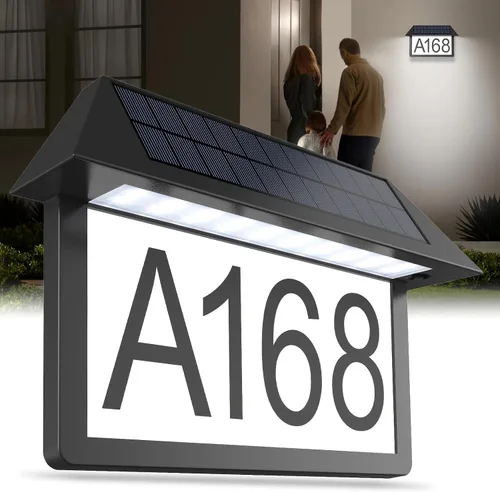 Vista 2 de Lámpara solar de señal de dirección, número de casa luminoso impermeable, 3 temperaturas de color 3000 K/4500 K/6000 K, placa de dirección