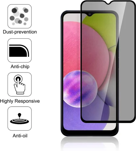 Vista 3 de [Paquete de 2+2] Protector de pantalla de privacidad para Samsung Galaxy A03S/A02S con protector de lente de cámara, protector de pantalla antiespía