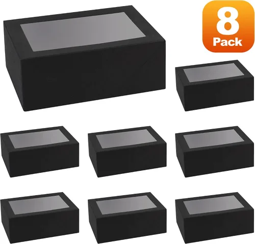 Vista 4 de Hammont Cajas de regalo – Paquete de 8 – Cajas de panadería rectangulares con ventana transparente (negro, 7.5 x 5 x 3)