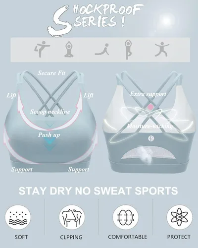 Vista 184 de Brasieres deportivos para mujer, con relleno, tipo camiseta sin mangas, sexis, con espalda cruzada, de alto impacto, largos, ideales para practicar