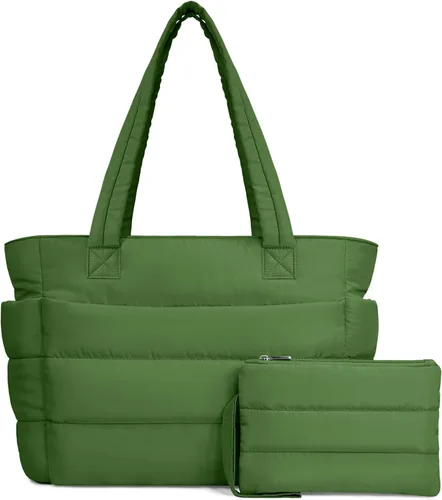 Vista 32 de TOPDesign Bolsa Tote Acolchada para Mujer, Bolso de Mano Ligero Inflado con Compartimentos, Bolsa de Hombro Acolchada para Trabajo, Viajes, Gimnasio