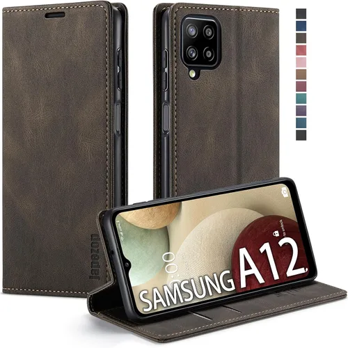 Vista 19 de Funda tipo cartera para Samsung Galaxy A12 con tarjetero [bloqueo RFID] atril magnético, funda de cuero con tapa para Samsung Galaxy A12 (negro)