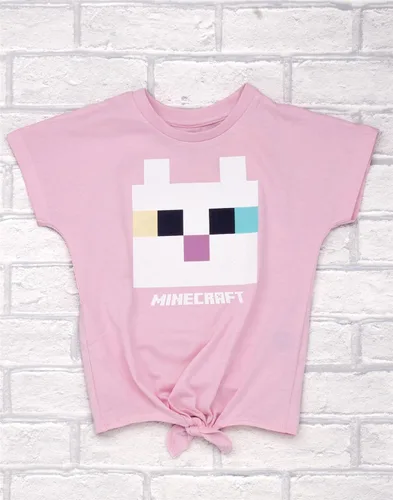 Vista 3 de Minecraft - Camiseta para niñas Camiseta de jugador rosa con lazo frontal de gatito para niños Ropa para niños, regalos de mercancía