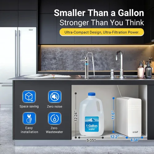 Vista 9 de LCF 0.01μm Ultra-filtración debajo del fregadero Sistema de filtro de agua, purificador de agua mineral alcalino de 3 etapas, grifo LED UV-C