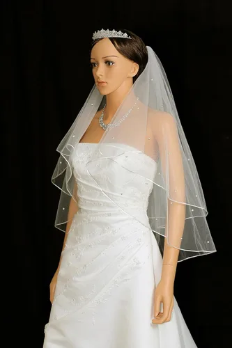 Vista 2 de SAMKY 2T 2 Tier Rattail Scattered Rhinestone Crystal Bridal Wedding Veil
