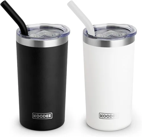 Vista 13 de koodee Vaso térmico con popote de 12 oz delgado de acero inoxidable de doble pared al vacío para mujer, sin sudor (blanco)