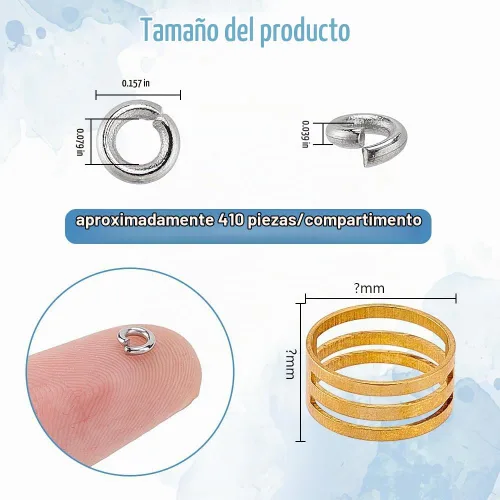 Vista 2 de PandaHall Elite, 1 caja, anillos de acero inoxidable de 4 mm - 10 mm de diámetro, calibre 18 Color de acero inoxidable-2400 piezas