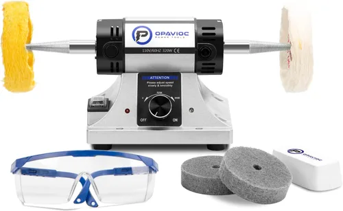 Vista 8 de Pulidor de joyas - Bufadora de banco ajustable de velocidad variable, máquina pulidora y de búfer, búfer dental y torno - Con campana colectora