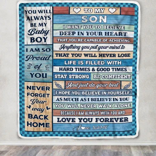 Vista 3 de Manta Personalizada "To My Son" de Mamá y Papá Regalos para Hijo que Va a la Universidad Cumpleaños Graduación Navidad Regalo Personalizado Manta