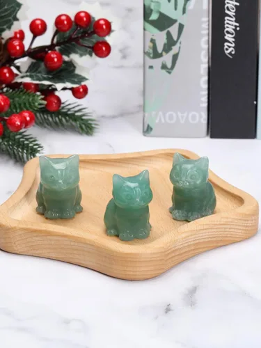 Vista 4 de Jovivi Figuras de cristal de gato de aventurina verde para decoración