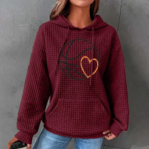 Vista 2 de SHENGXINY Sudaderas con capucha de baloncesto para mujer, ajuste atlético, a la moda, con bolsillo de gofre, casual, holgada, con capucha