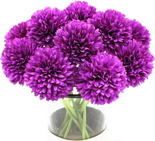 Vista 19 de 10 plantas artificiales de flores artificiales de seda de crisantemo, arreglos de hortensias, ramos de boda, decoración del hogar, cocina, jardín