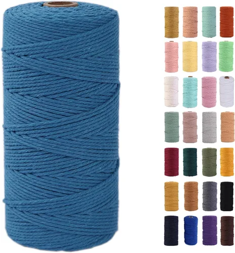 Vista 26 de Cuerda de macramé azul aire de 0.079 in x 220 yardas, cuerda de algodón colorido de algodón suave para colgar en la pared, colgadores de plantas