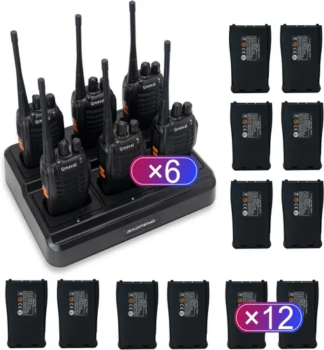 Vista 8 de Walkie Talkies - Paquete de 10 radios recargables de dos vías con auricular, radio UHF de 16 canales, batería de iones de litio y cargador incluido