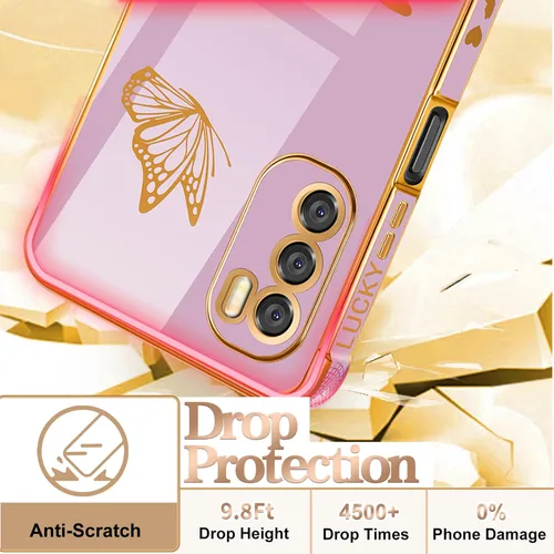 Vista 4 de Coralogo Funda para Moto G Stylus 5G 2022 (no compatible con 4G), diseño de mariposas para mujeres y niñas, bonito diseño de mariposas chapadas