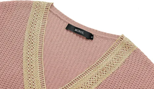 Vista 7 de MIROL Suéter de encaje guipur para mujer, cuello en V, manga larga, tejido de ganchillo, casual, para otoño