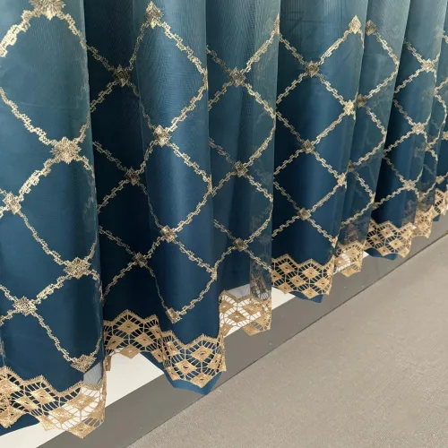 Vista 8 de Amidoudou 1 par de cortinas geométricas de doble capa para sala de estar, cortinas bordadas con patrón de diamante degradado para dormitorio